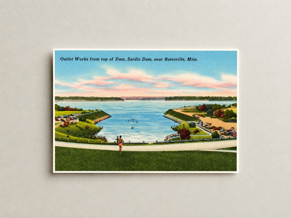 Sardis Lake, MS: Outlet works from top of dam, Sardis Dam, near Batesville