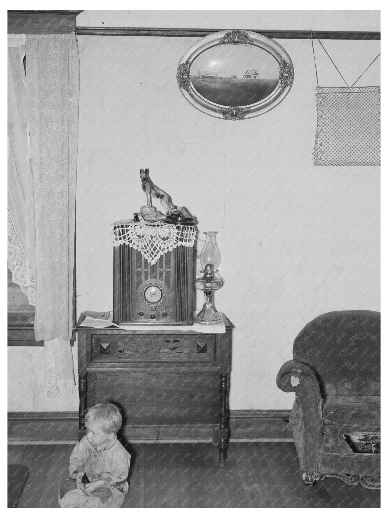 Bakke Child in 1937 North Dakota Farmhouse Living Room - Available at KNOWOL