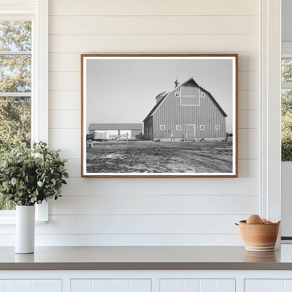 Barn and Machine Shed of G.H. West Estherville Iowa 1936 - Available at KNOWOL