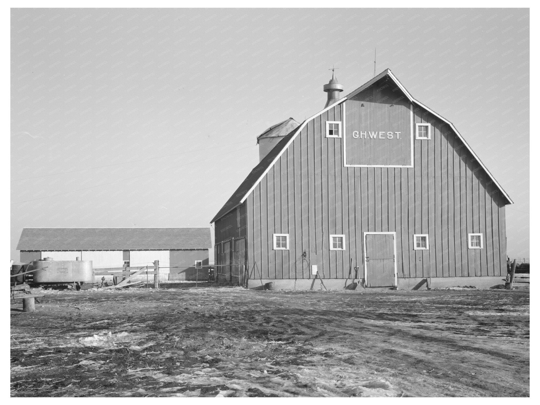 Barn and Machine Shed of G.H. West Estherville Iowa 1936 - Available at KNOWOL