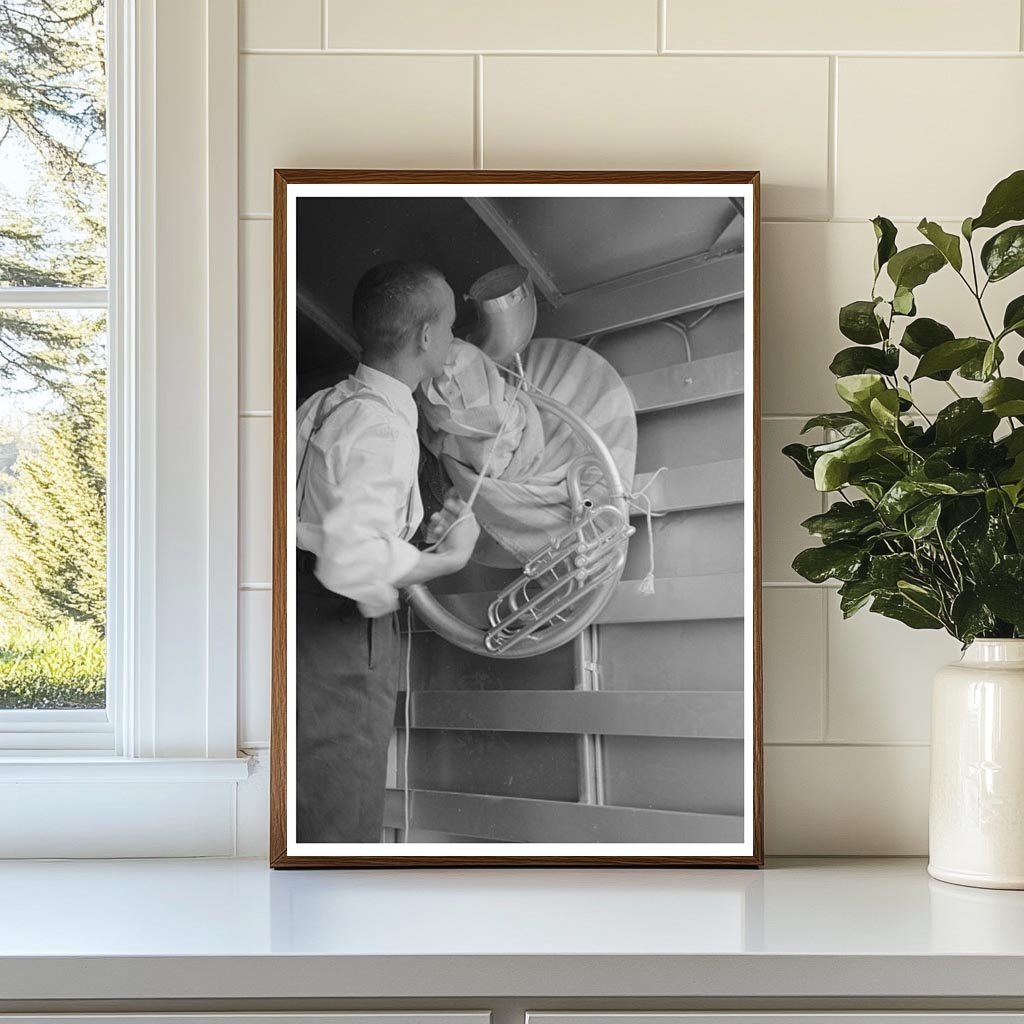 Bass Horn Setup at National Rice Festival 1938 Louisiana - Available at KNOWOL