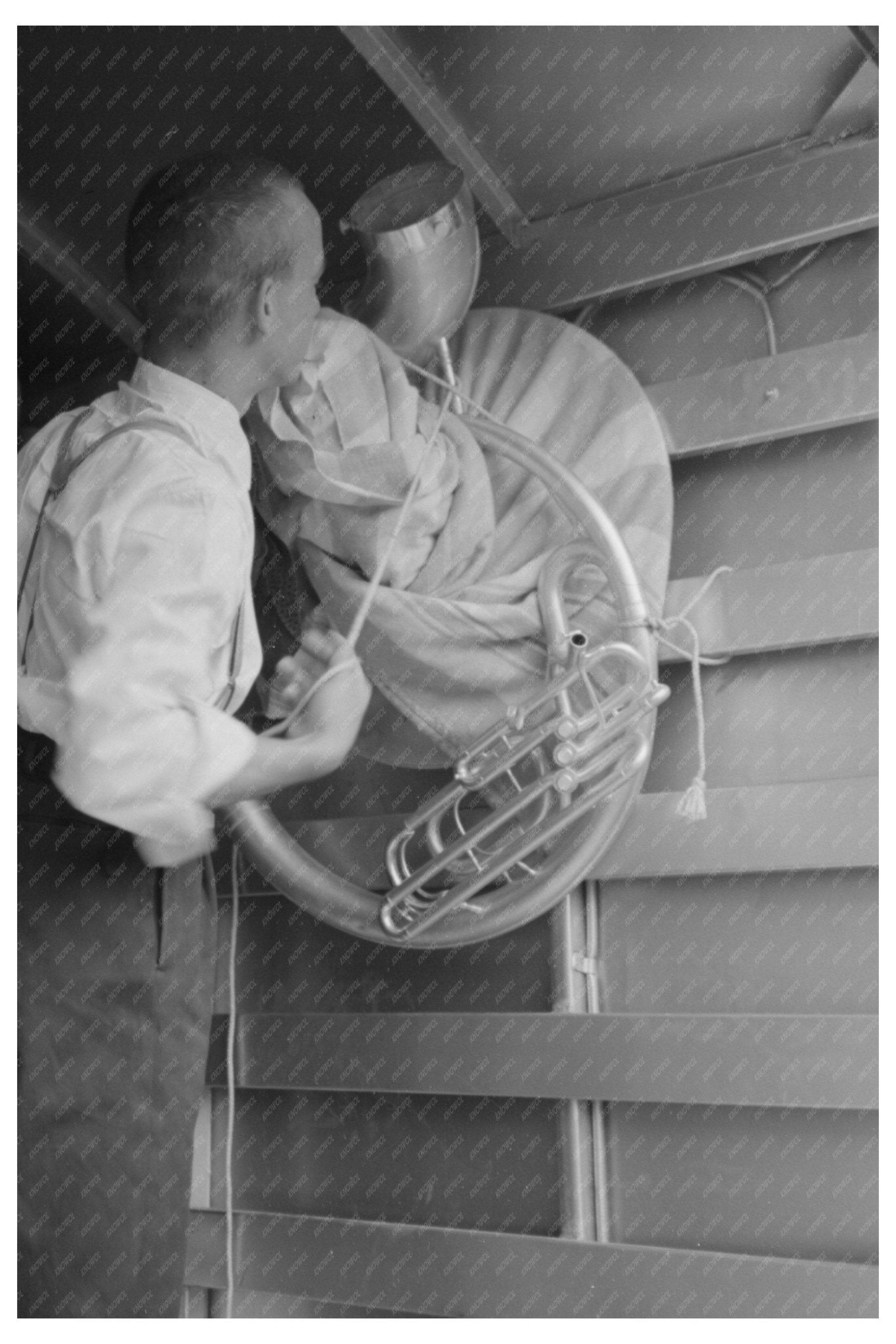 Bass Horn Setup at National Rice Festival 1938 Louisiana - Available at KNOWOL