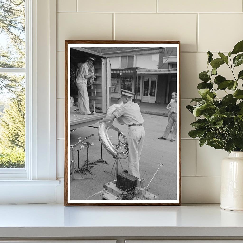 Bass Horn Setup at National Rice Festival Crowley 1938 - Available at KNOWOL