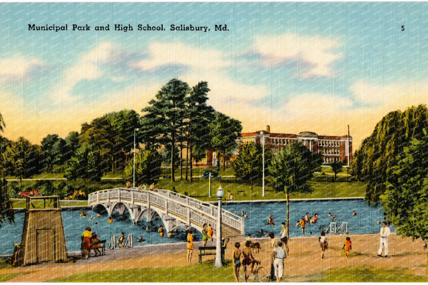 Municipal park and high school, Salisbury, MD — Vintage Maryland Postcard