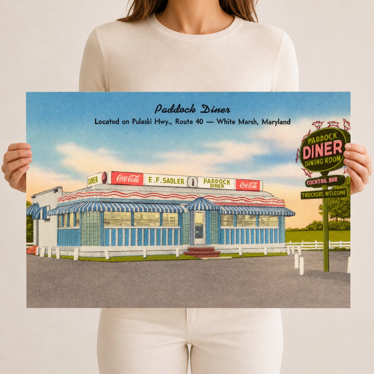 Paddock Diner, located on Pulaski Hwy., Route 40 -- White Marsh, Maryland — Vintage Maryland Postcard