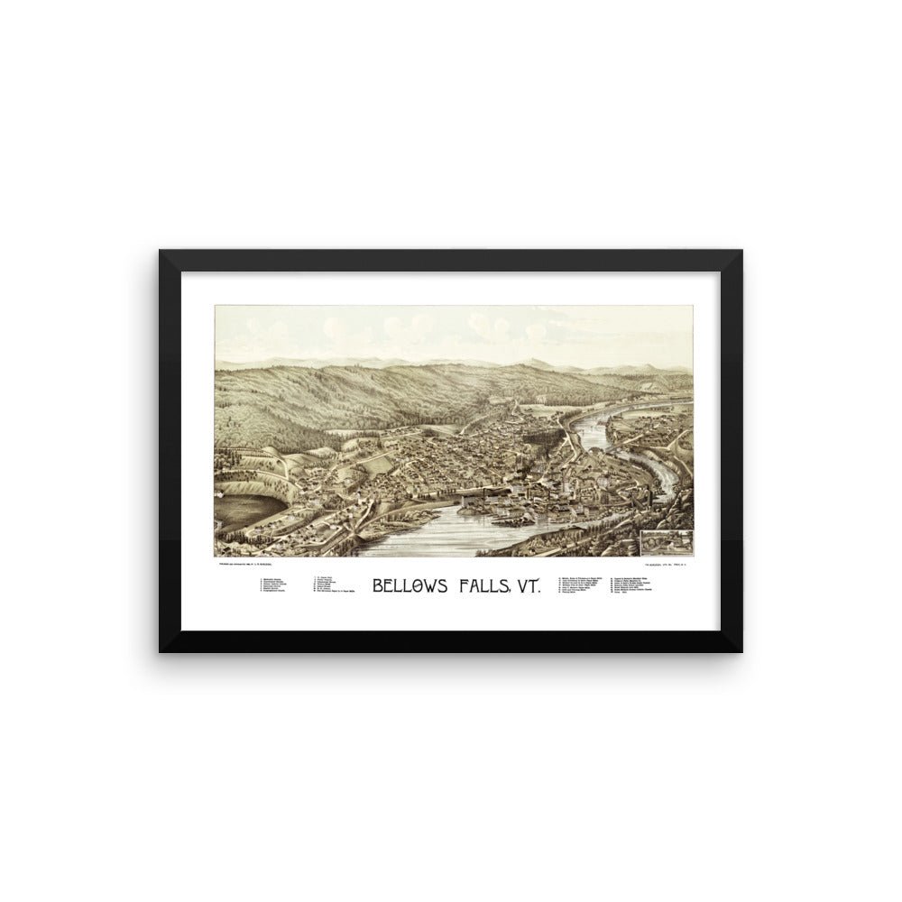 Bellows Falls, VT 1886 Framed Historic Map - Available at KNOWOL