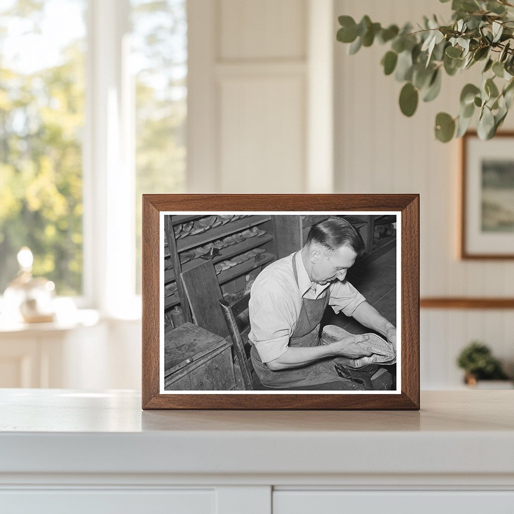 Bootmaker Fitting Last and Sole in Alpine Texas 1939 - Available at KNOWOL