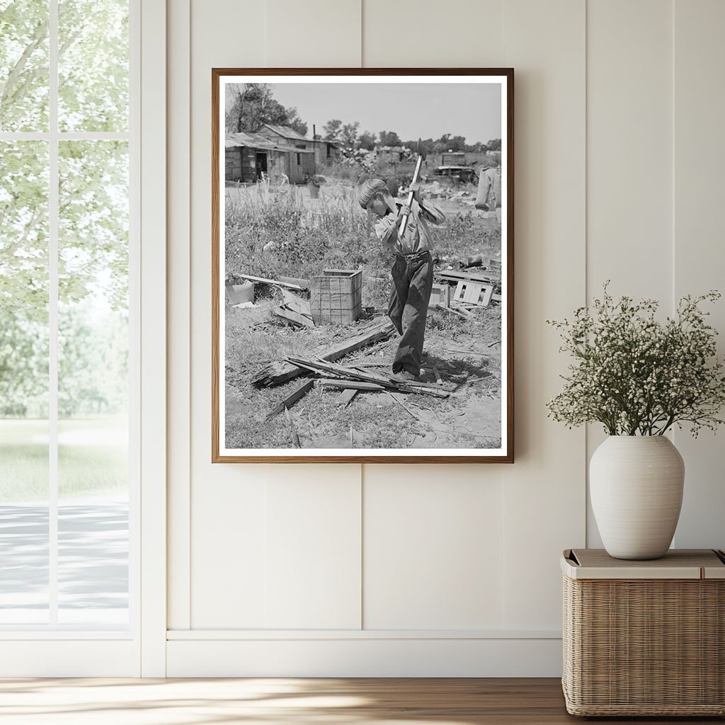 Boy Chopping Wood at Mays Avenue Camp Oklahoma City 1939 - Available at KNOWOL