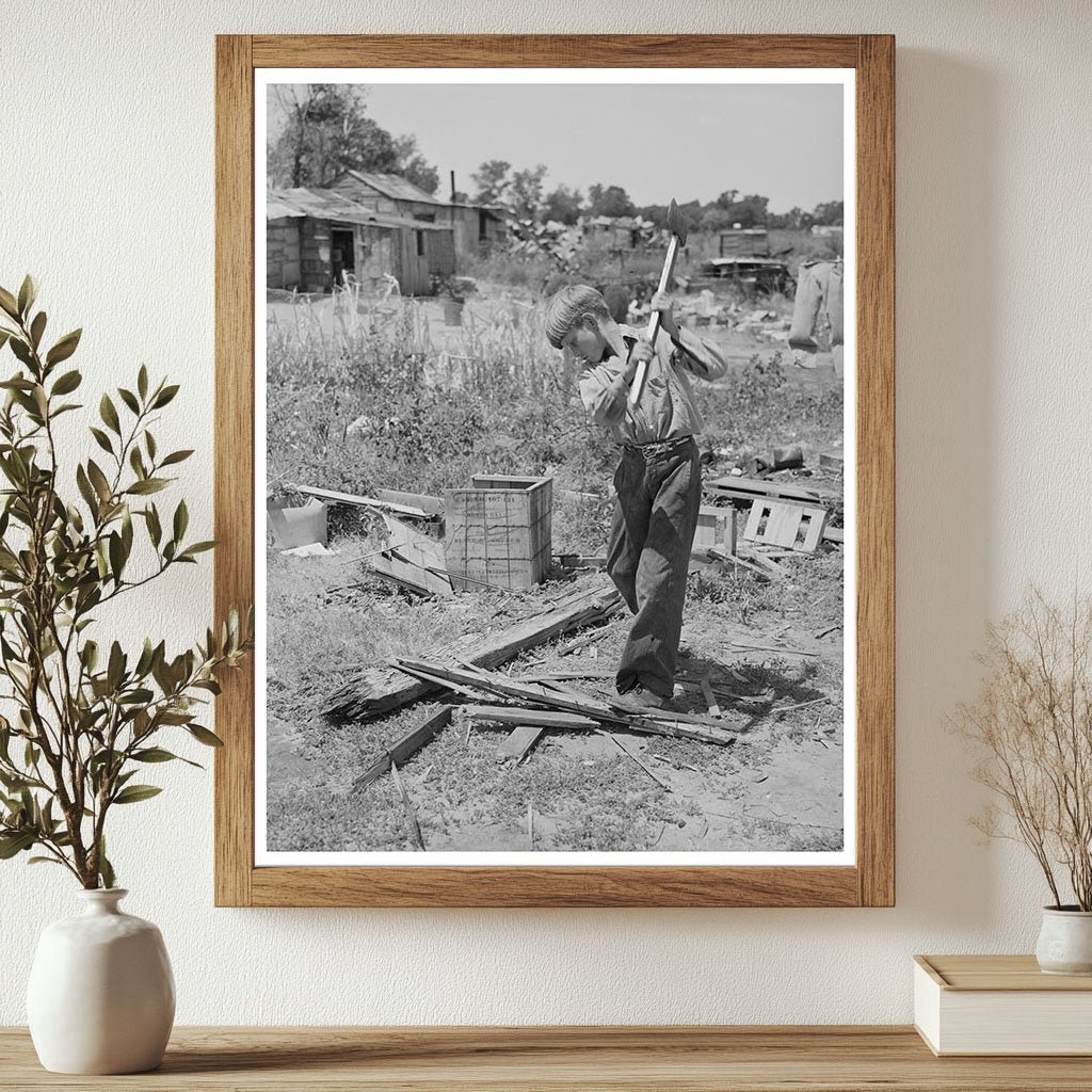 Boy Chopping Wood at Mays Avenue Camp Oklahoma City 1939 - Available at KNOWOL