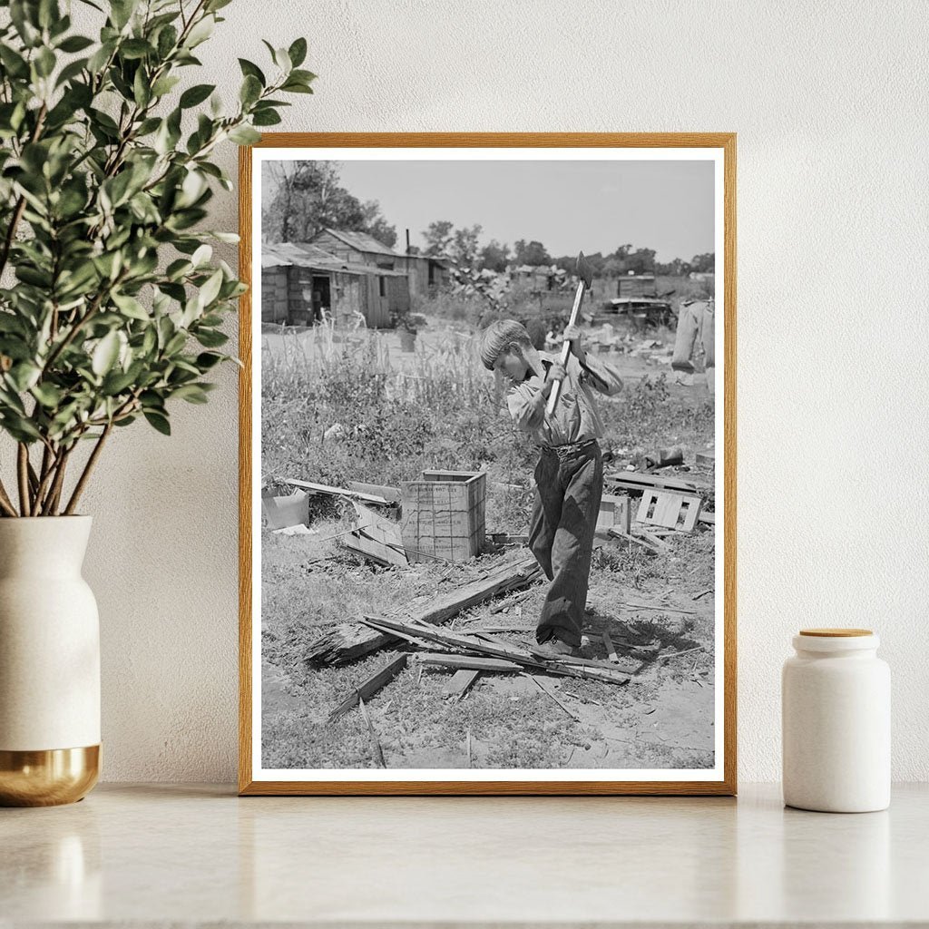 Boy Chopping Wood at Mays Avenue Camp Oklahoma City 1939 - Available at KNOWOL