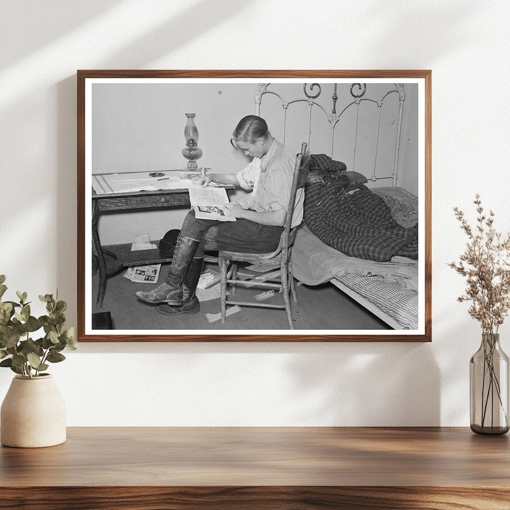 Boy Reading in Modest Bedroom North Dakota 1937 - Available at KNOWOL