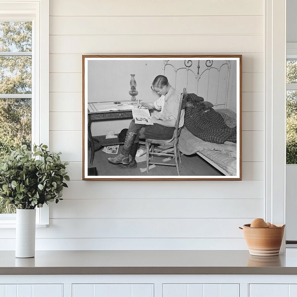 Boy Reading in Modest Bedroom North Dakota 1937 - Available at KNOWOL