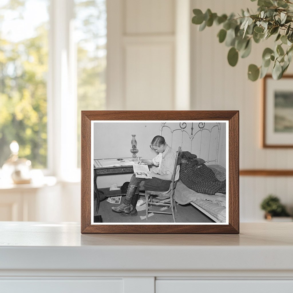 Boy Reading in Modest Bedroom North Dakota 1937 - Available at KNOWOL