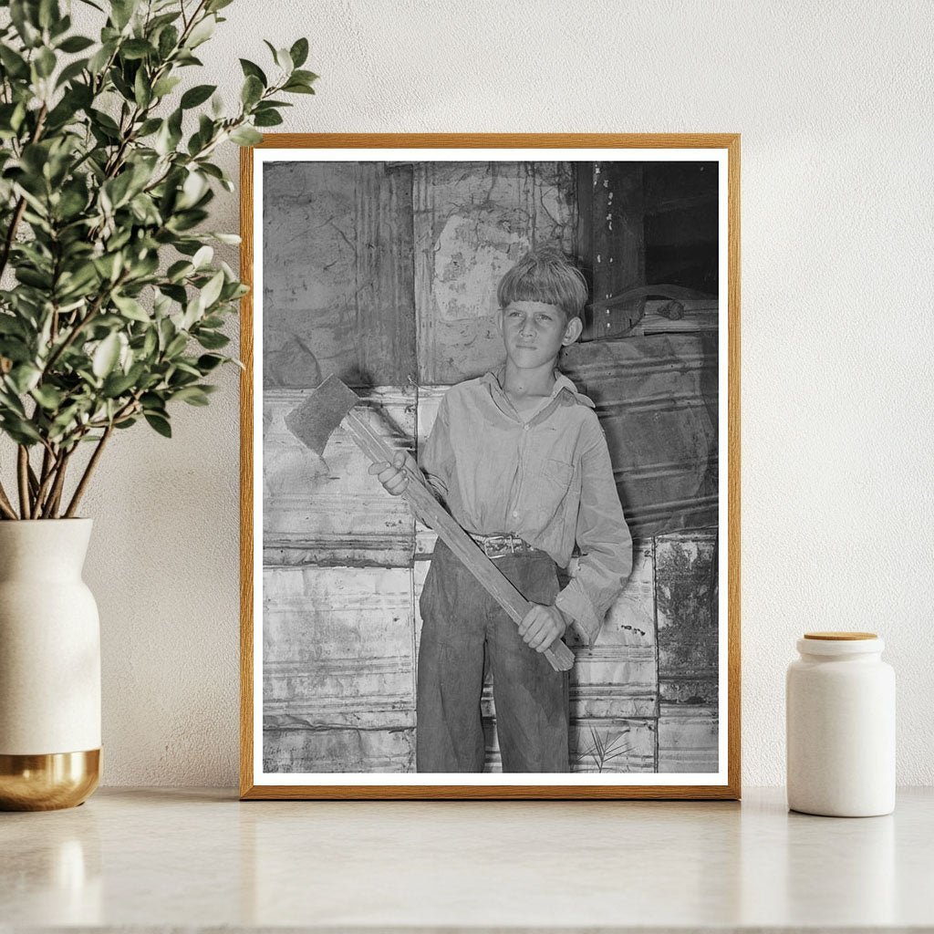 Boy with Homemade Ax in Mays Avenue Camp Oklahoma 1939 - Available at KNOWOL
