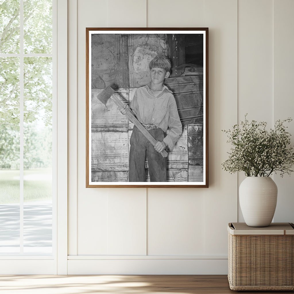 Boy with Homemade Ax in Mays Avenue Camp Oklahoma 1939 - Available at KNOWOL