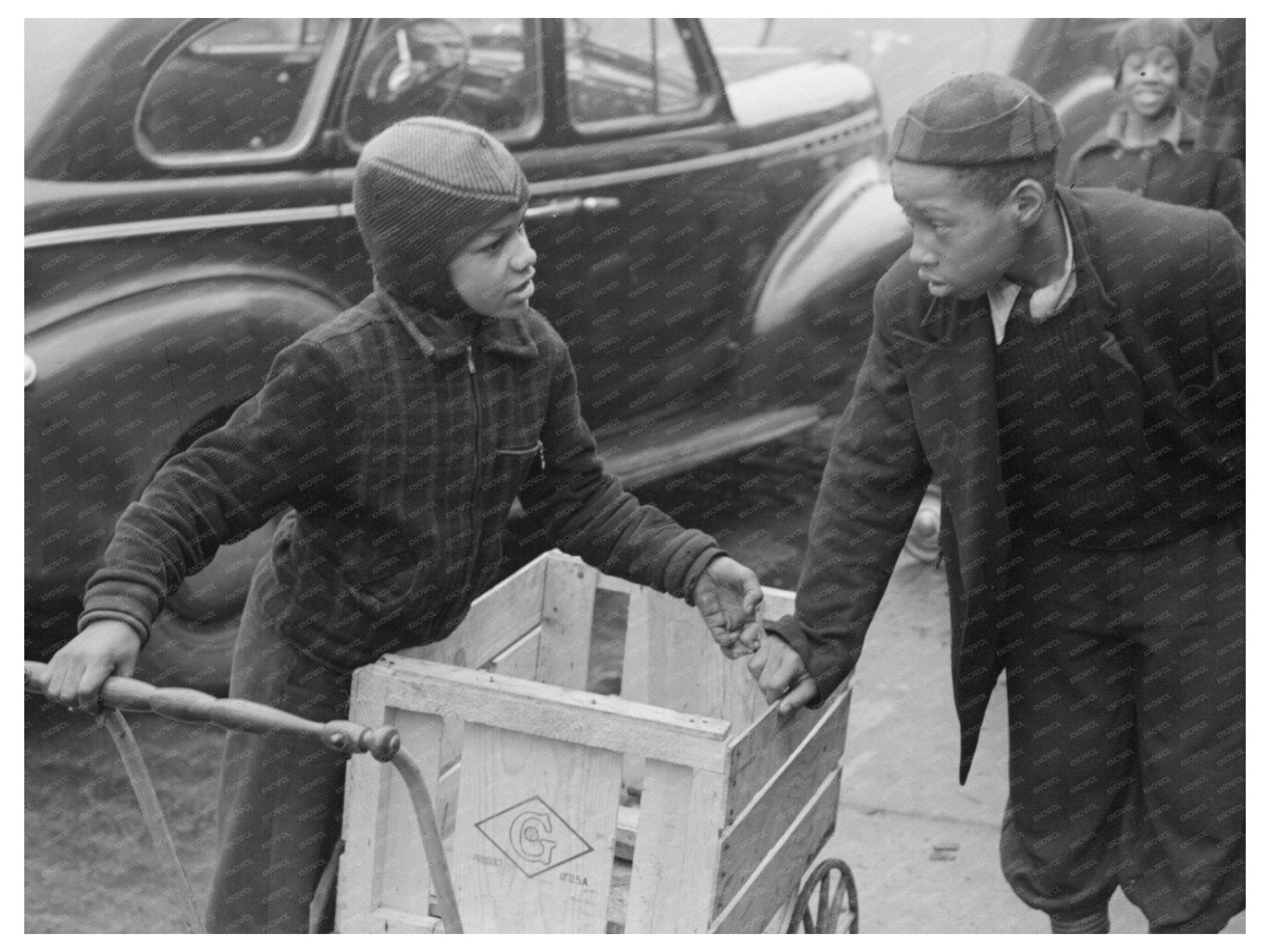 Boys Seeking Grocery Jobs Outside A&P Market Chicago 1941 - Available at KNOWOL