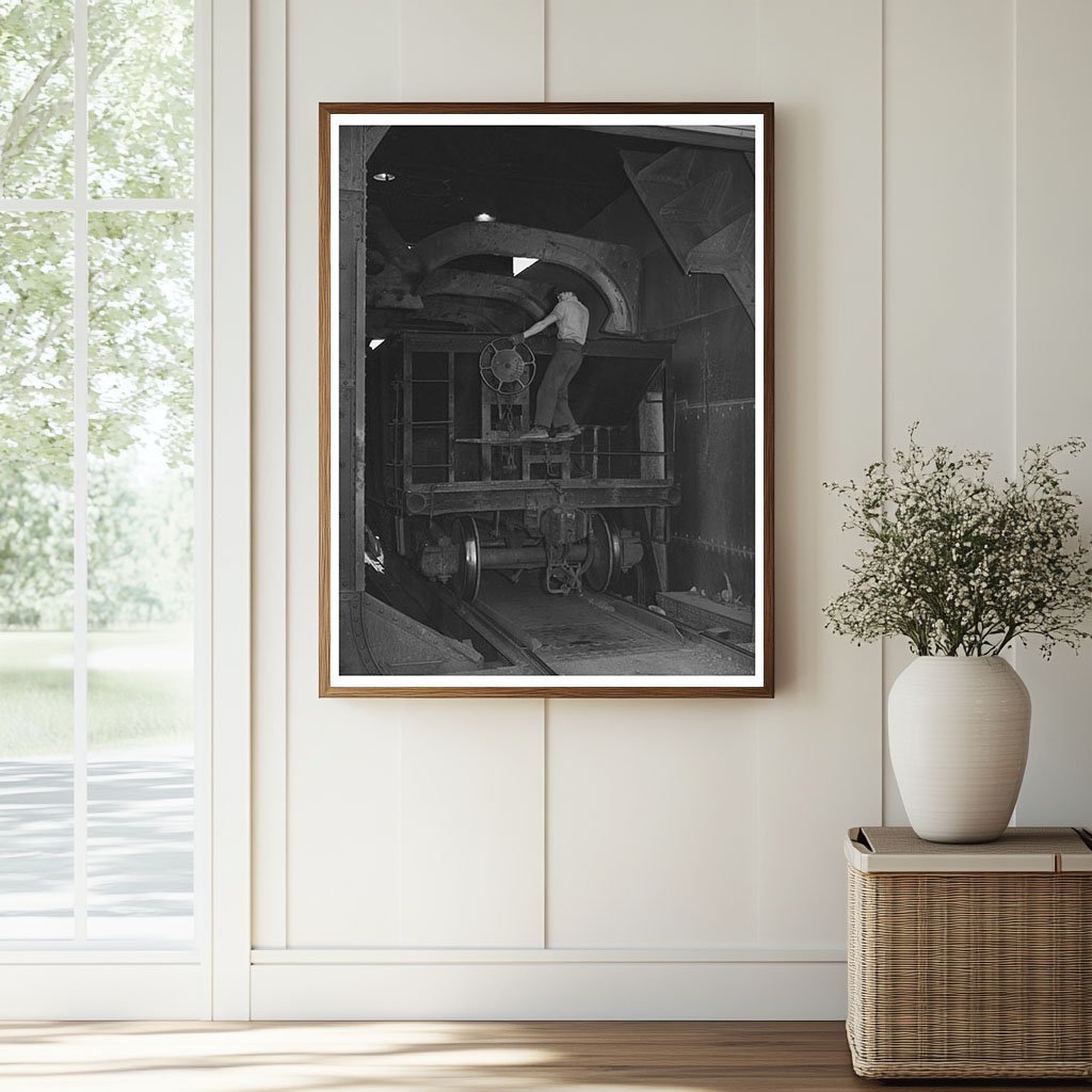 Brakeman Adjusts Ore Car Brakes Anaconda Montana 1942 - Available at KNOWOL