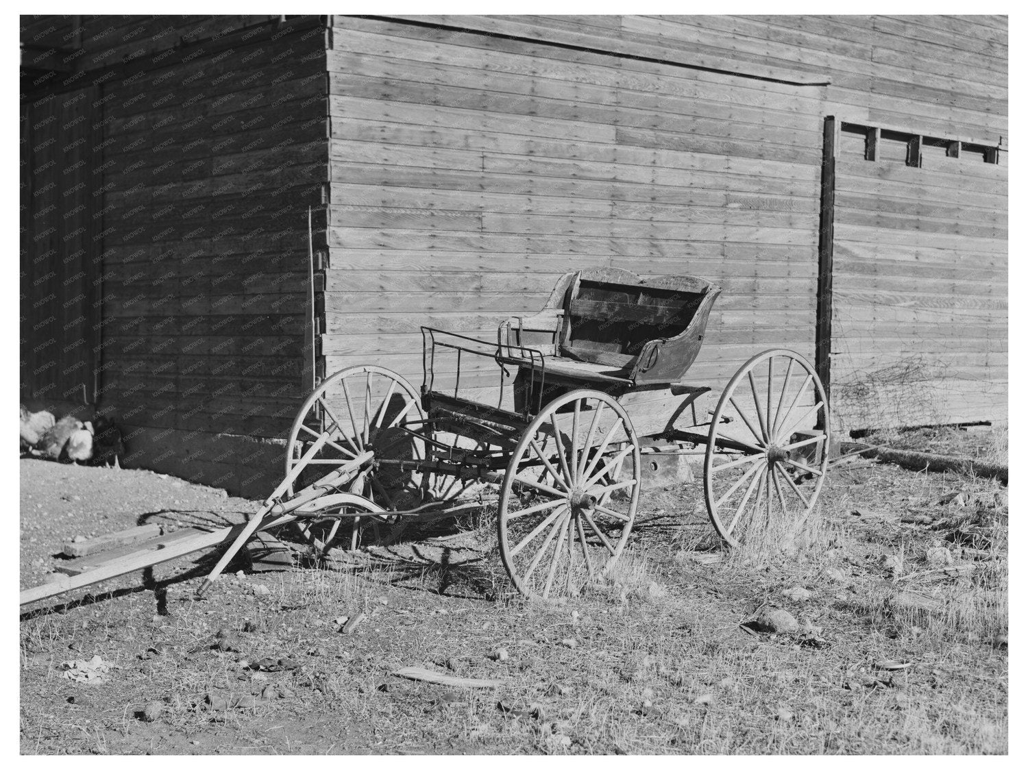 Buckboard Wagon on Bertelson Farm Montana 1937 - Available at KNOWOL