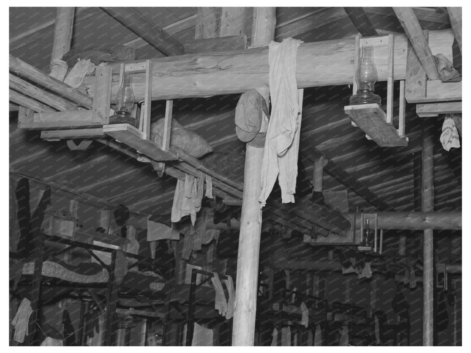 Bunkhouse Living Quarters for Lumberjacks Effie Minnesota 1937 - Available at KNOWOL