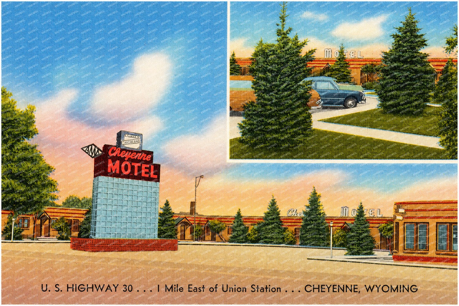 Cheyenne, WY: Cheyenne Motel, U.S. Highway 30... 1 mile east of Union Station... Cheyenne