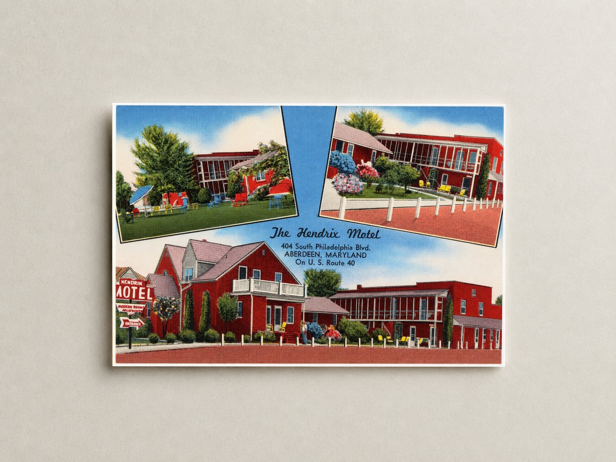 The Hendrix Motel, 404 South Philadelphia Blvd., Aberdeen, Maryland on U. S. Route 40 — Vintage Maryland Postcard