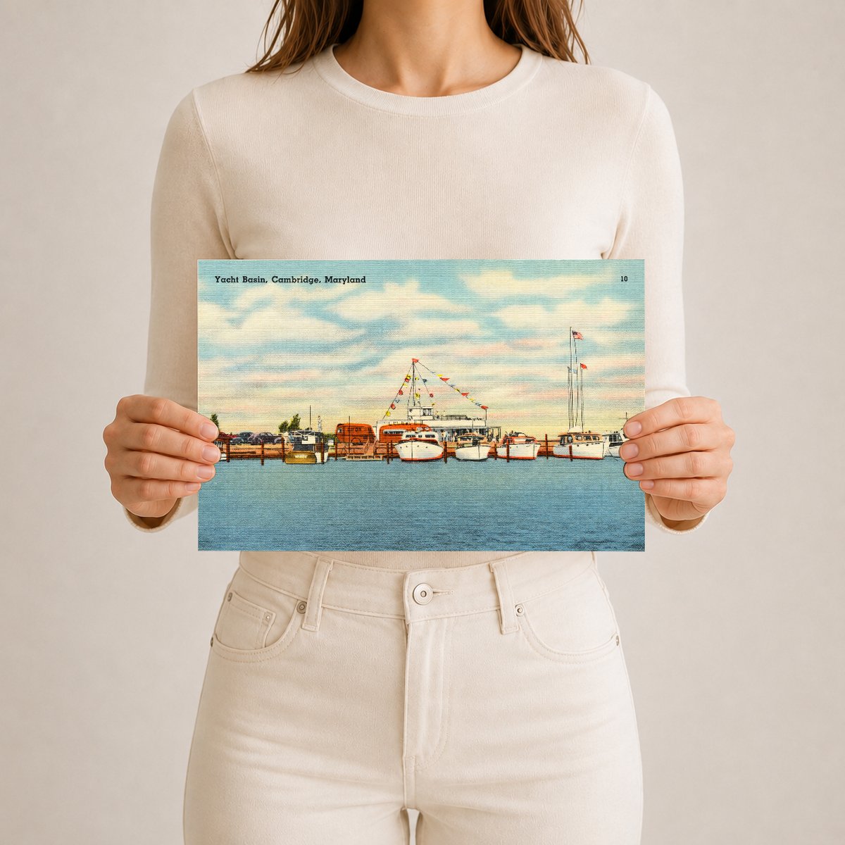 Yacht Basin, Cambridge, Maryland — Vintage Maryland Postcard
