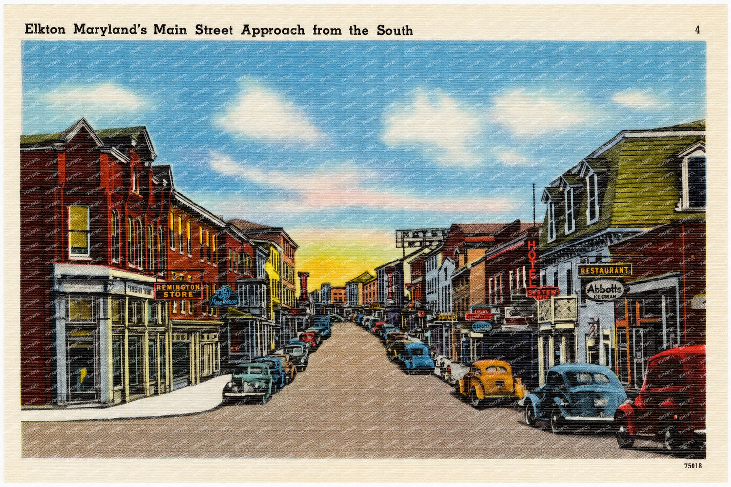 Elkton Maryland's Main Street approach from the South — Vintage Maryland Postcard