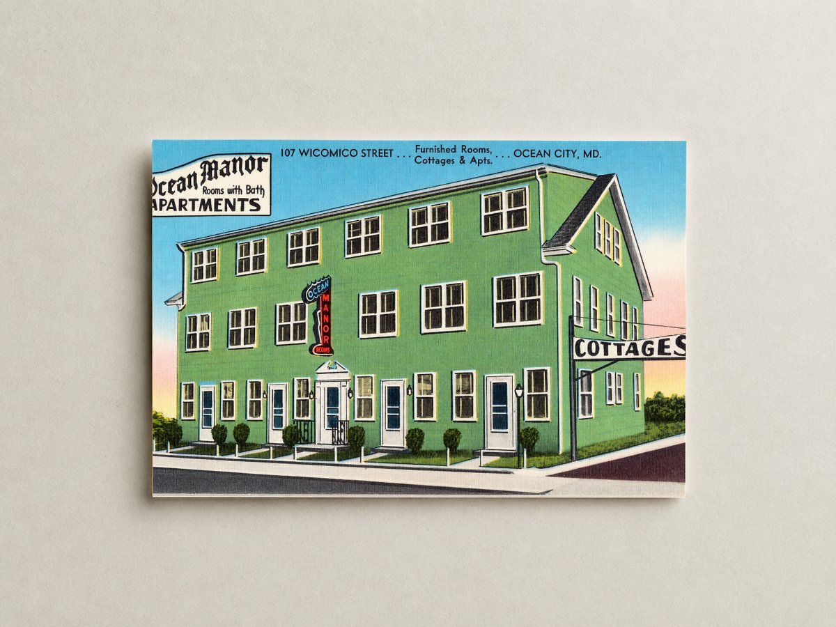 Ocean Manor Apartments, rooms with bath, 107 Wicomico Street, furnished rooms, cottages & apts. ... Ocean City, MD — Vintage Maryland Postcard