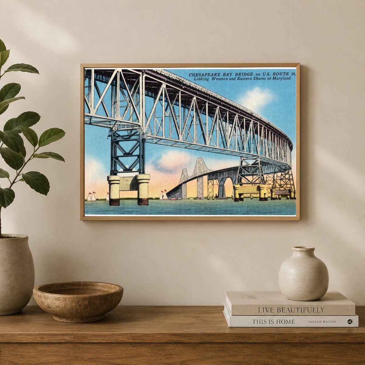 Chesapeake Bay Bridge on U. S. Route 50 linking western and eastern shores of Maryland — Vintage Maryland Postcard