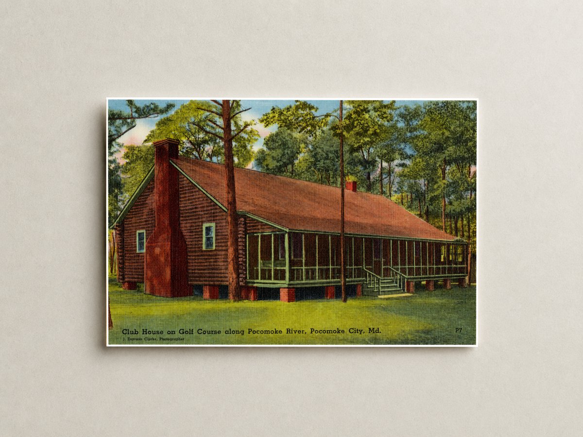 Club house on golf course along Pocomoke River, Pocomoke City, MD — Vintage Maryland Postcard