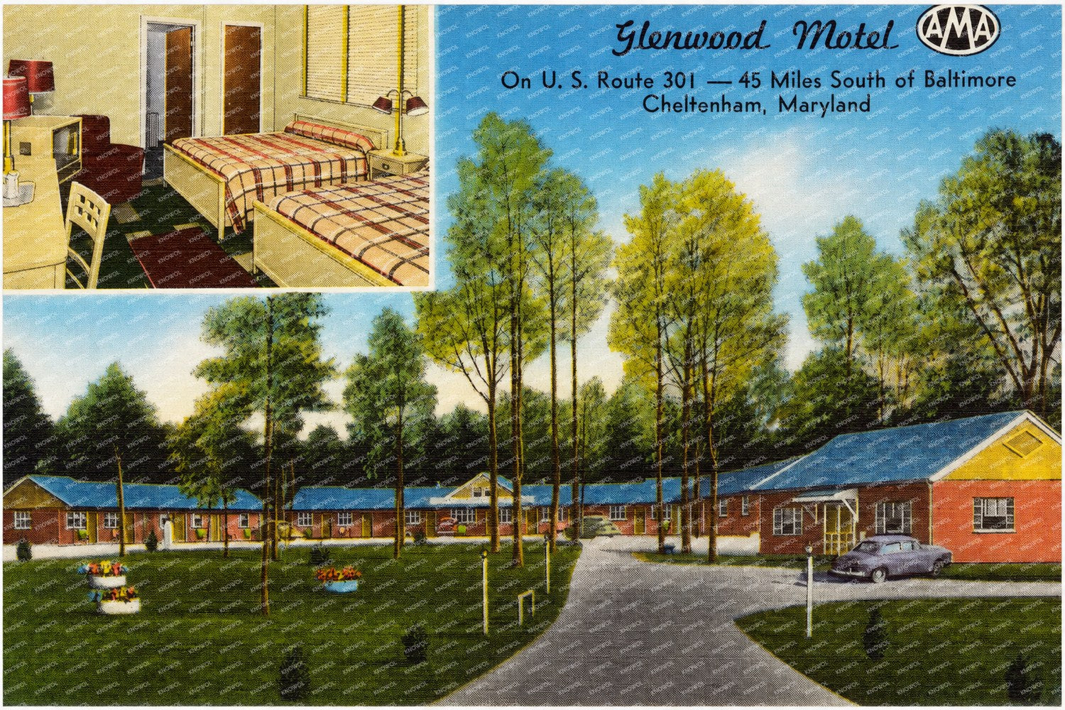 Glenwood Motel on U. S. Route 301 -- 45 Miles South of Baltimore, Cheltenham, Maryland — Vintage Maryland Postcard