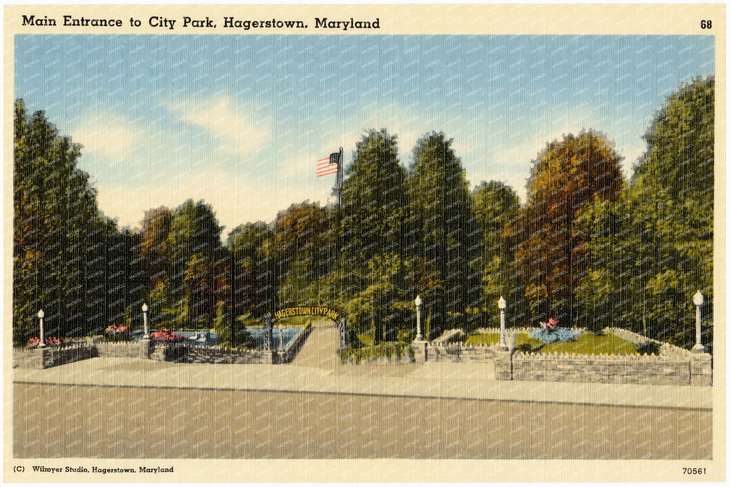 Main entrance to City Park, Hagerstown, Maryland — Vintage Maryland Postcard