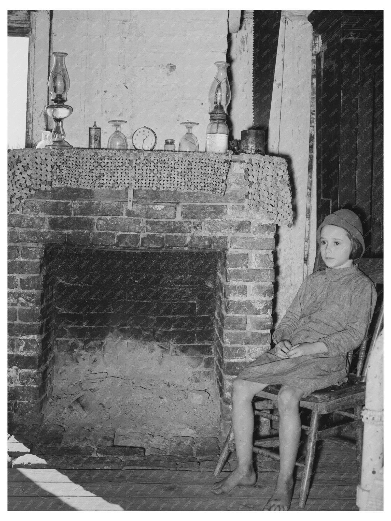 Cajun Girl by Fireplace October 1938 New Iberia Louisiana - Available at KNOWOL