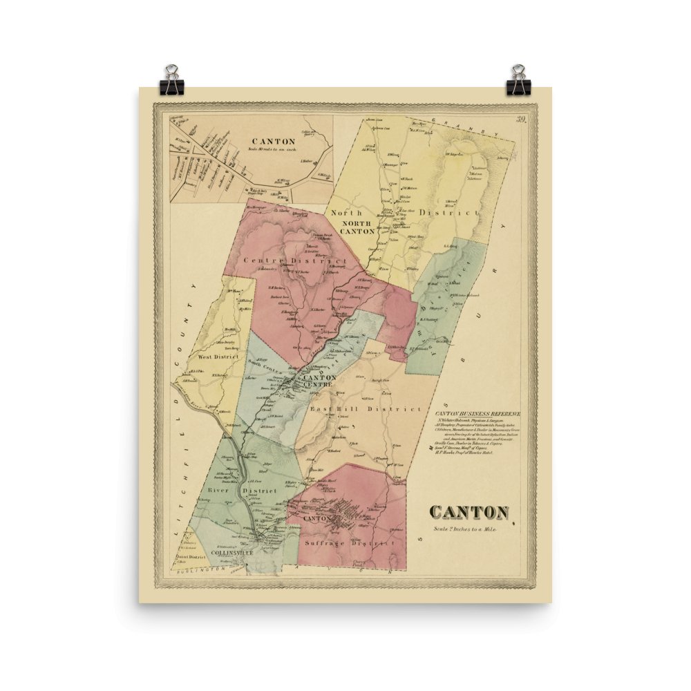 Canton, CT 1869 Map - Available at KNOWOL