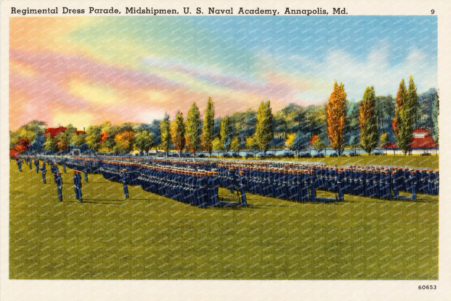 Regimental dress parade, Midshipmen, U. S. Naval Academy, Annapolis, MD — Vintage Maryland Postcard