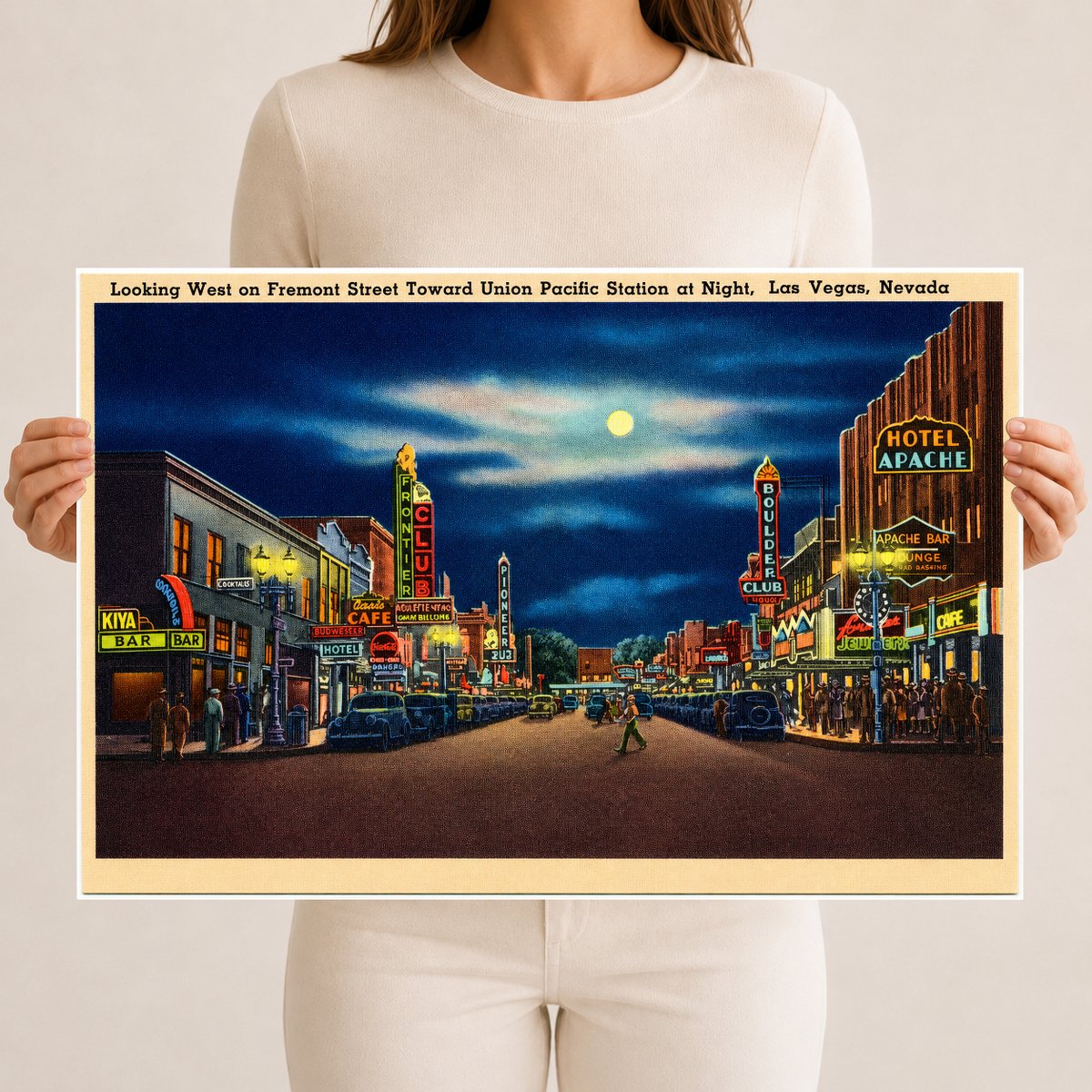 Las Vegas, NV: Looking west on Fremont Street towards Union Pacific Station at night