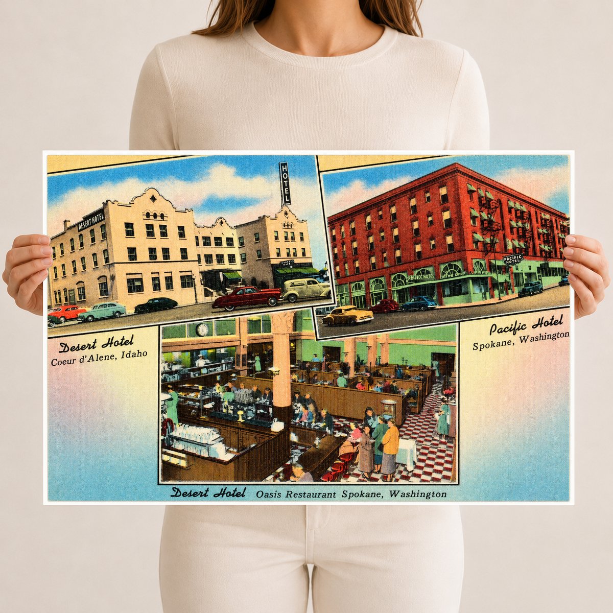 Coeur d'Alene, WA: Desert Hotel, Coeur d'Alene, Idaho. Pacific Hotel, Spokane, Washington. Desert Hotel, Oasis Restaurant, Spokane