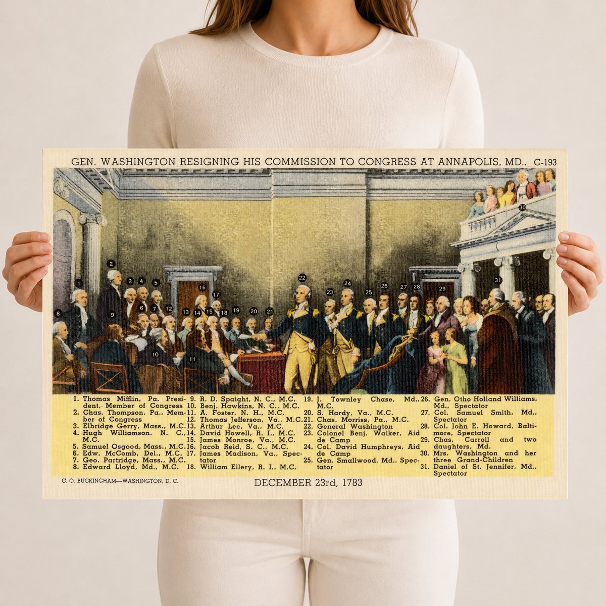 Gen. Washington resigning his commission to congress at Annapolis, M. D., December 23rd, 1783 — Vintage Maryland Postcard