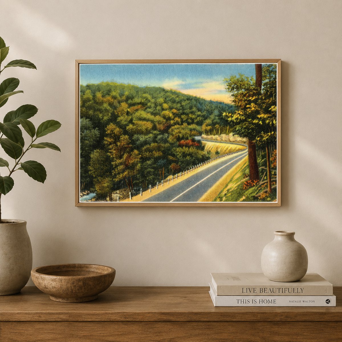 Road winding through forest — Vintage Maryland Postcard