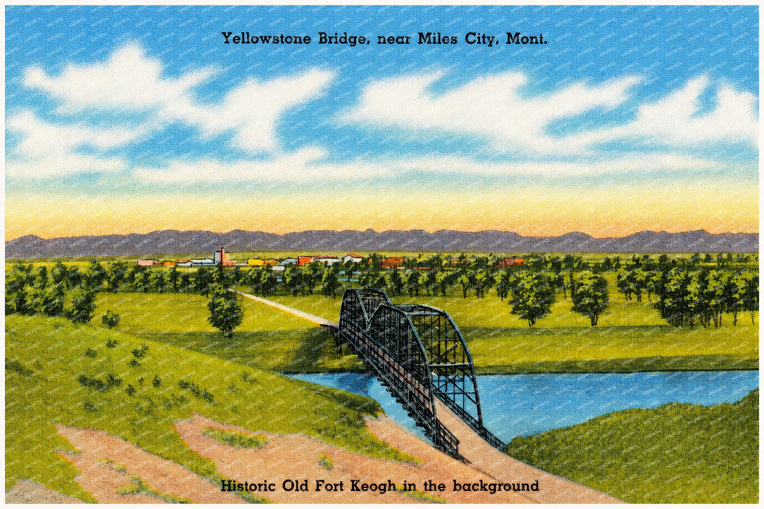 Miles City, MT: Yellowstone Bridge, near Miles City, Mont., historic Old Fort Keogh in the background