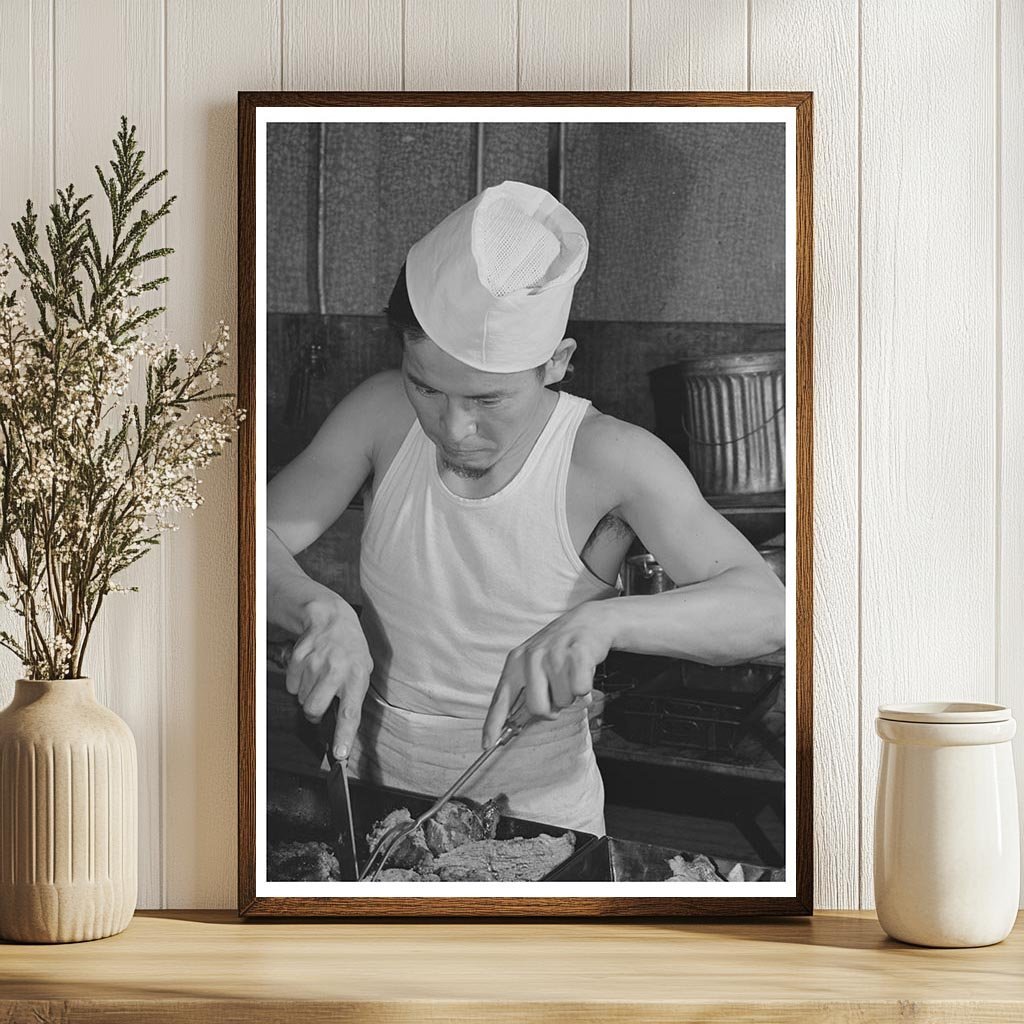 Chef Carving Meat at Idaho Camp for Japanese - Americans 1942 - Available at KNOWOL