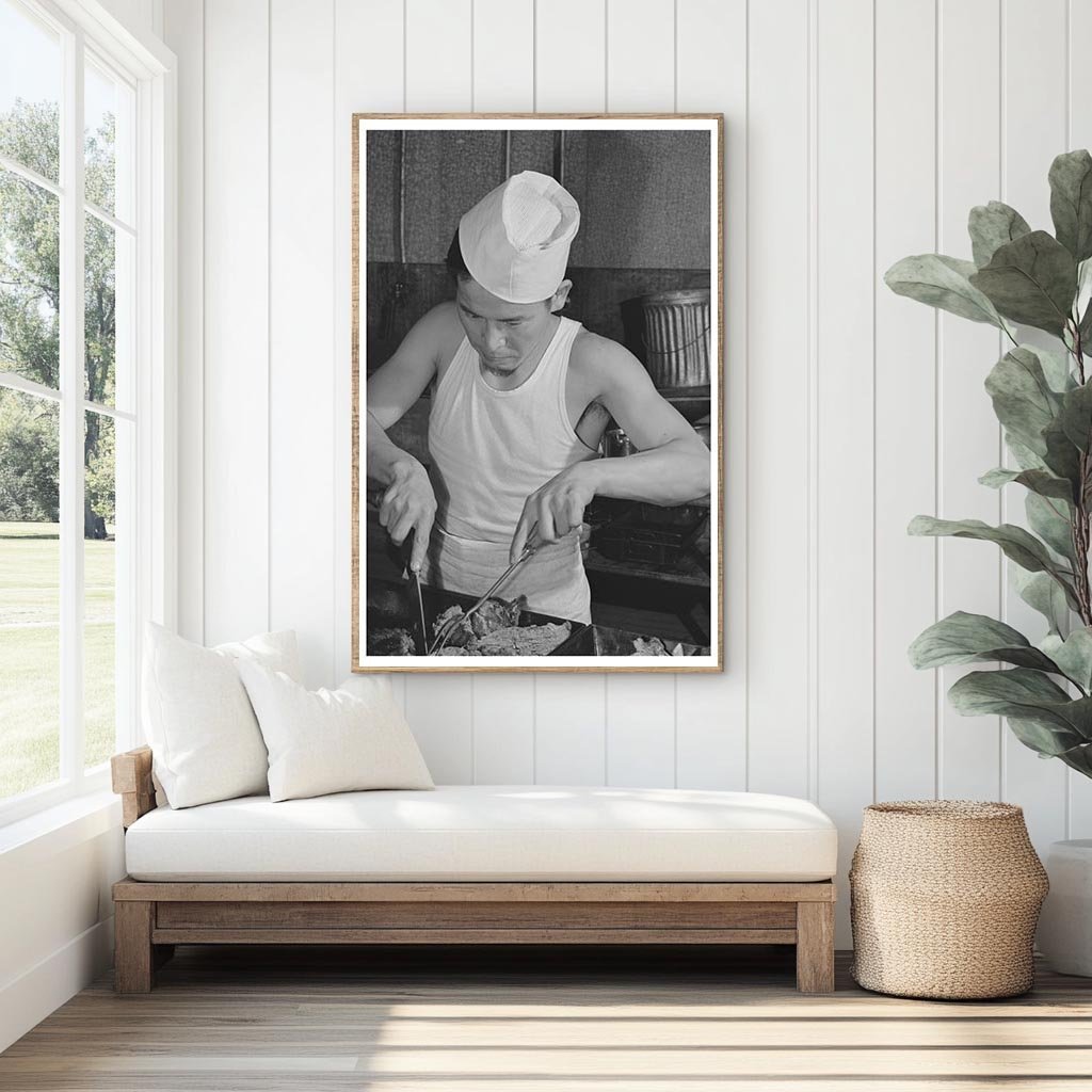 Chef Carving Meat at Idaho Camp for Japanese - Americans 1942 - Available at KNOWOL