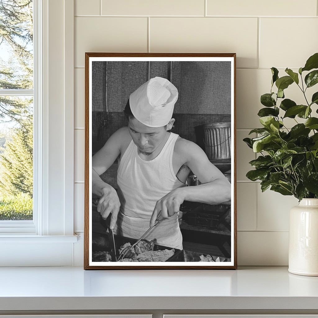 Chef Carving Meat at Idaho Camp for Japanese - Americans 1942 - Available at KNOWOL
