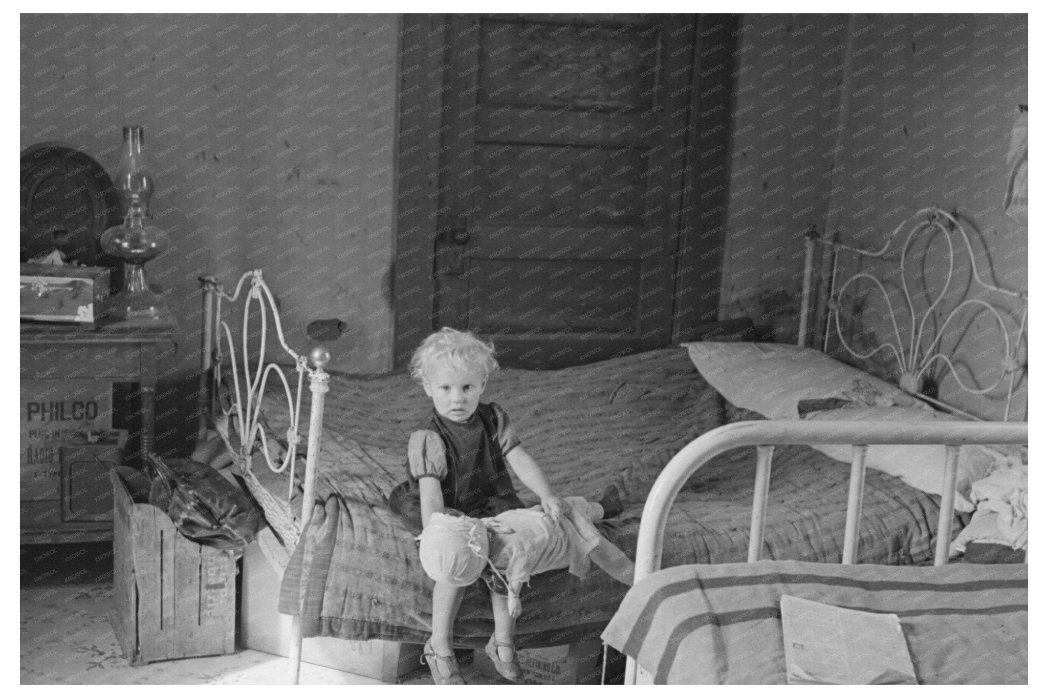 Child in Farmhouse Bedroom Williams County North Dakota 1937 - Available at KNOWOL
