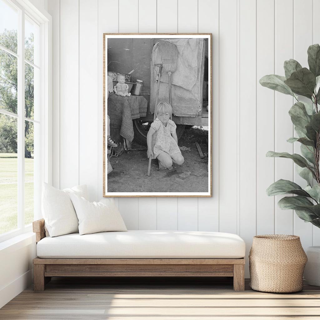 Child in front of trailer home Weslaco Texas 1939 - Available at KNOWOL