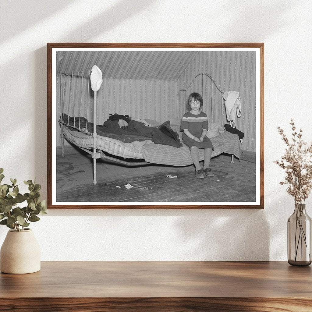 Child on Bed in Farmhouse Milford Iowa December 1936 - Available at KNOWOL