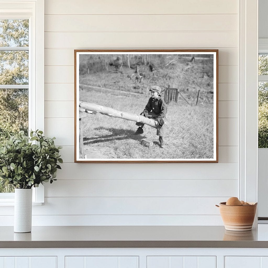 Child Playing on Homemade Teeter - Totter Long Lake 1937 - Available at KNOWOL