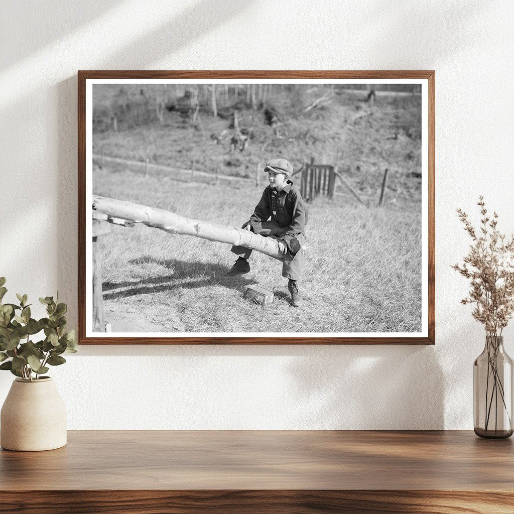 Child Playing on Homemade Teeter - Totter Long Lake 1937 - Available at KNOWOL