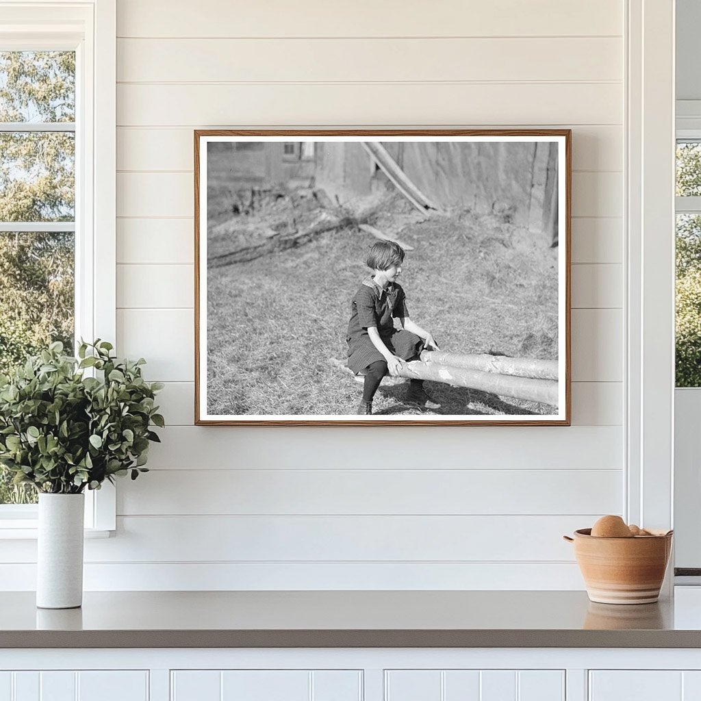 Child Playing on Teeter - Totter Long Lake Wisconsin 1937 - Available at KNOWOL