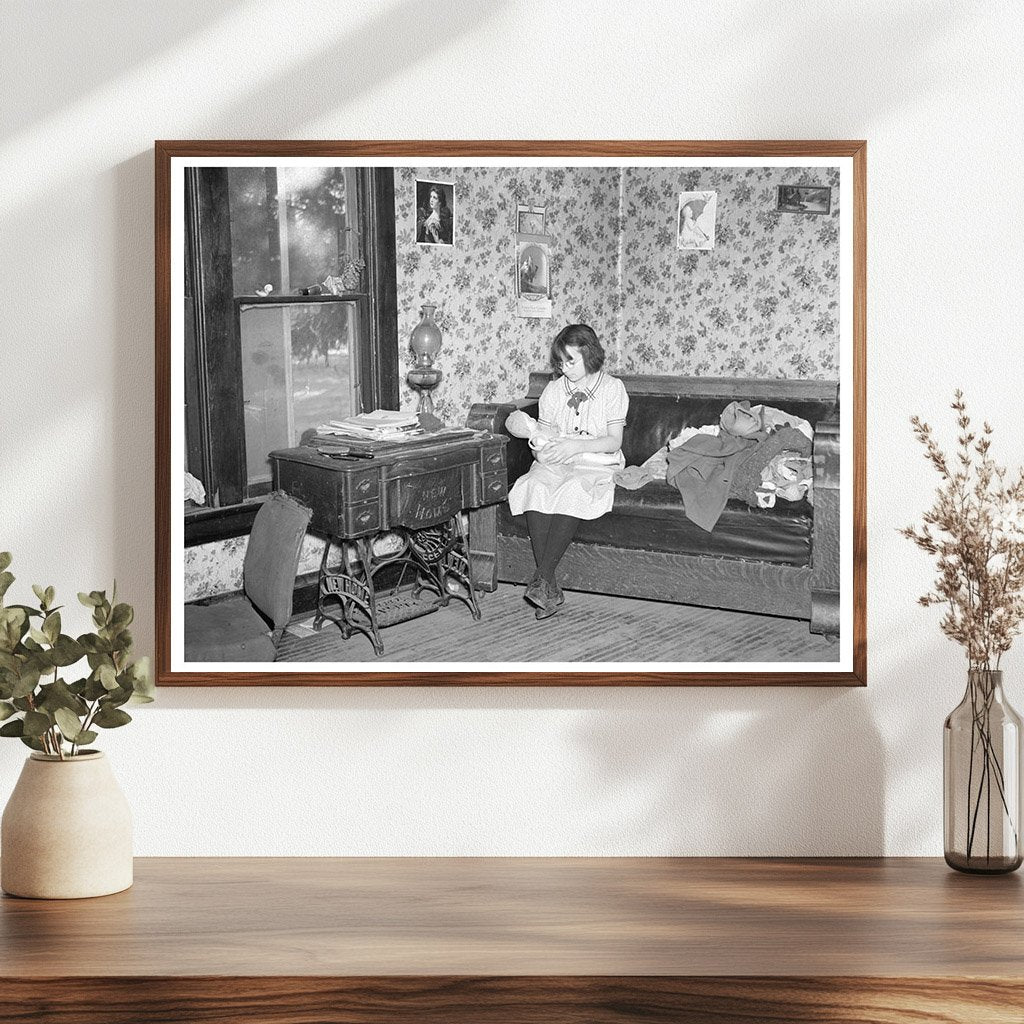 Child Playing with Doll in Iowa Home December 1936 - Available at KNOWOL